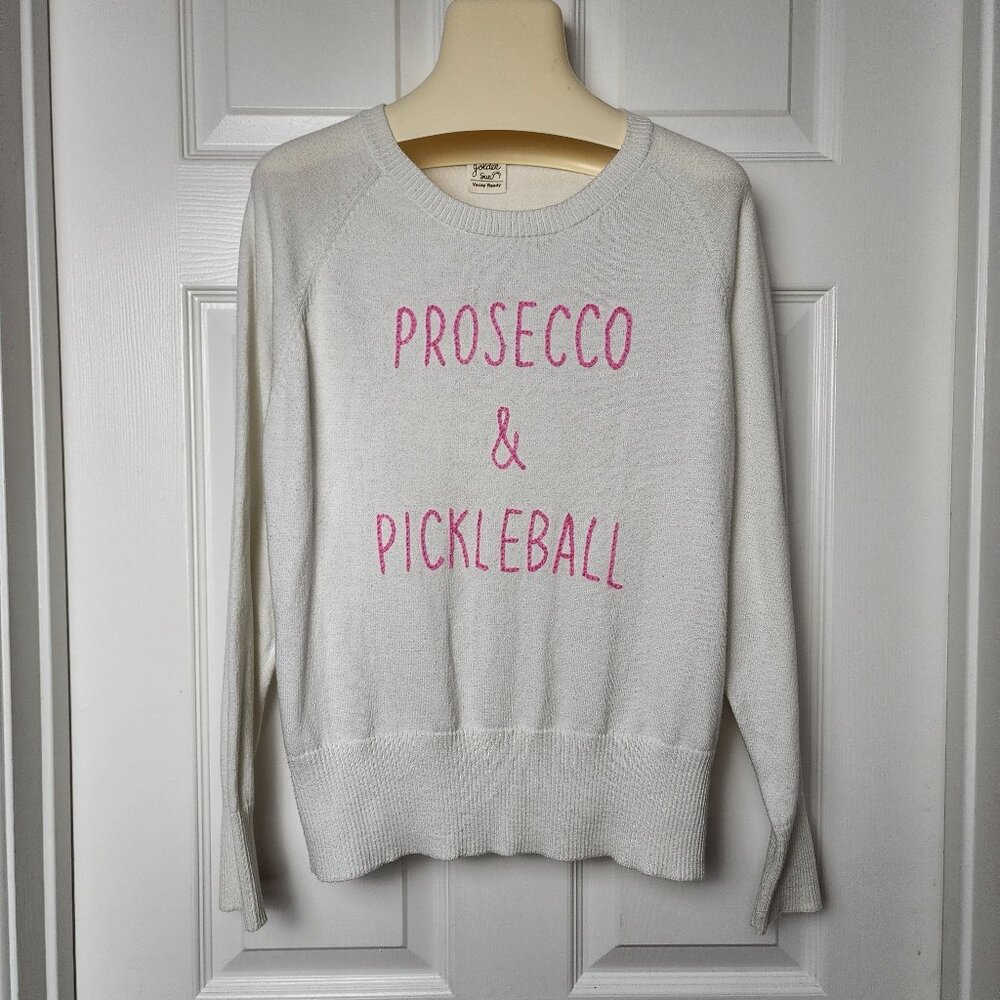 Golden Sun "Prosecco & Pickleball" Knit Sweater, Size S Athleisure Preppy Sporty